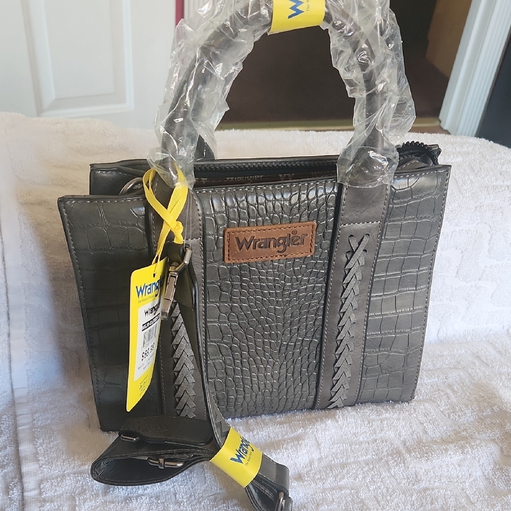 Wrangler Gray Satchel with Textured Design and Fluffy Handles